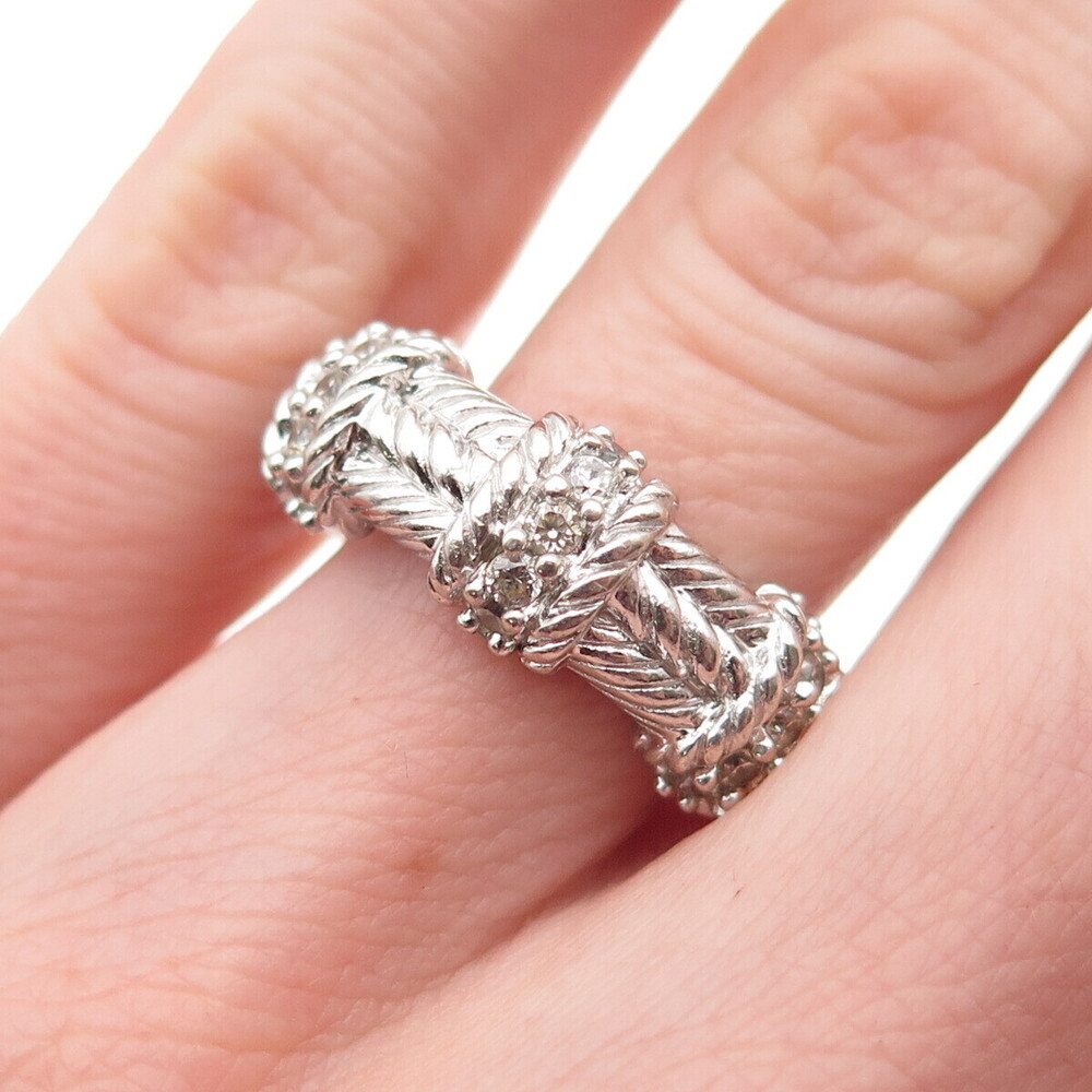 Judith Ripka 925 Sterling Silver Round-Cut C Z Roped Ring Size 6.25